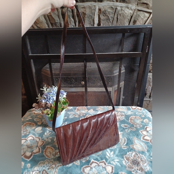 Vintage Genuine EEL Skin Leather Redish/Brown Clutch Purse W/Removable Strap 10" - Picture 15 of 16